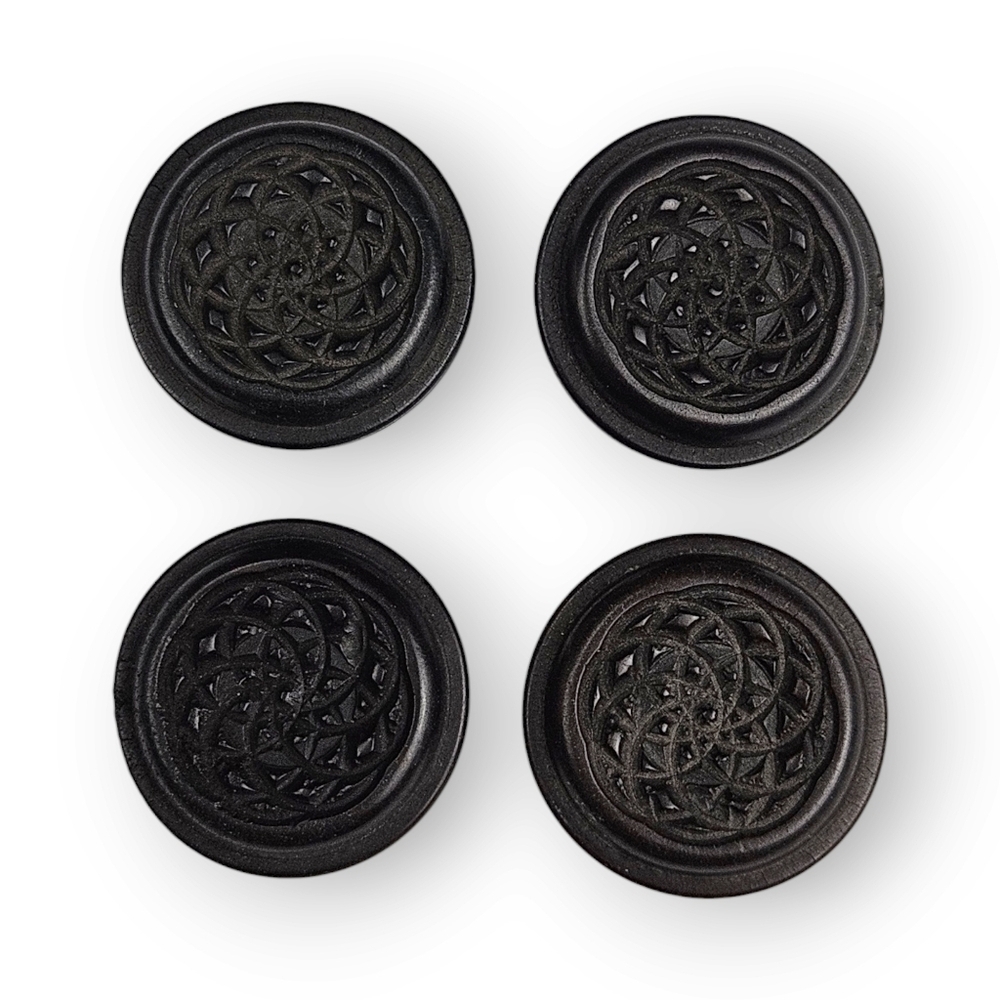 Antique Victorian Flower Button Set Of 4 Early Plastic Round Cutout Shank 5/8"